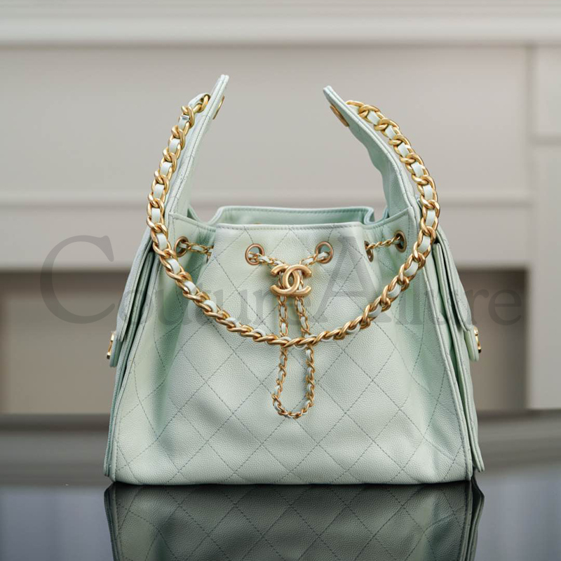 CHANEL 25 Small Handbag in Light Green Caviar Leather(30*26*14cm)
