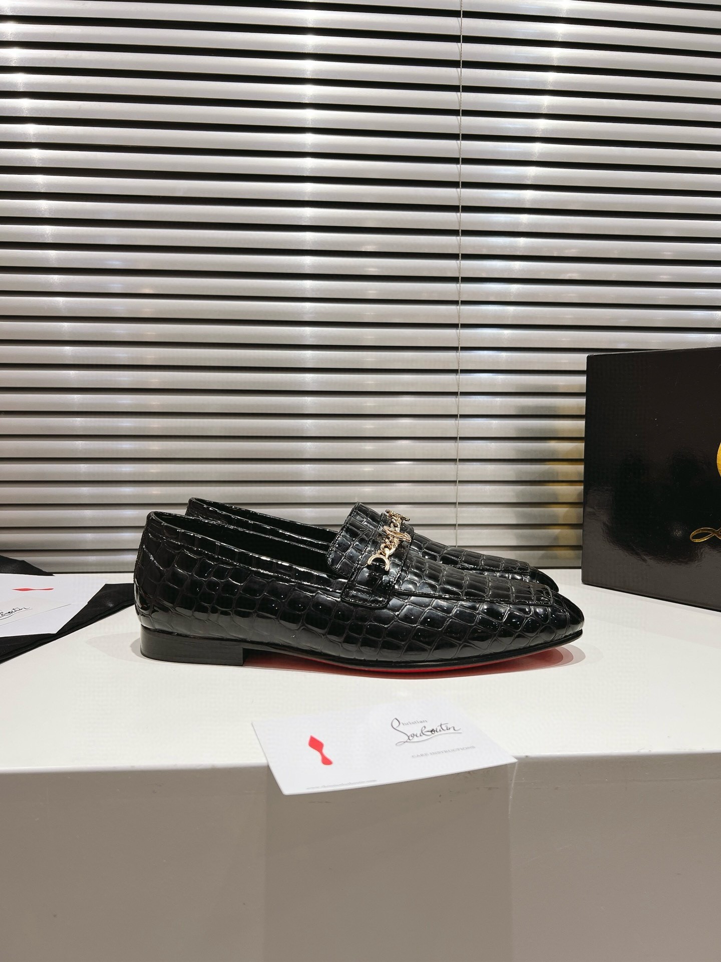 Christian Louboutin Men's MJ Moc Loafers in Black Crocodile Embossed Leather