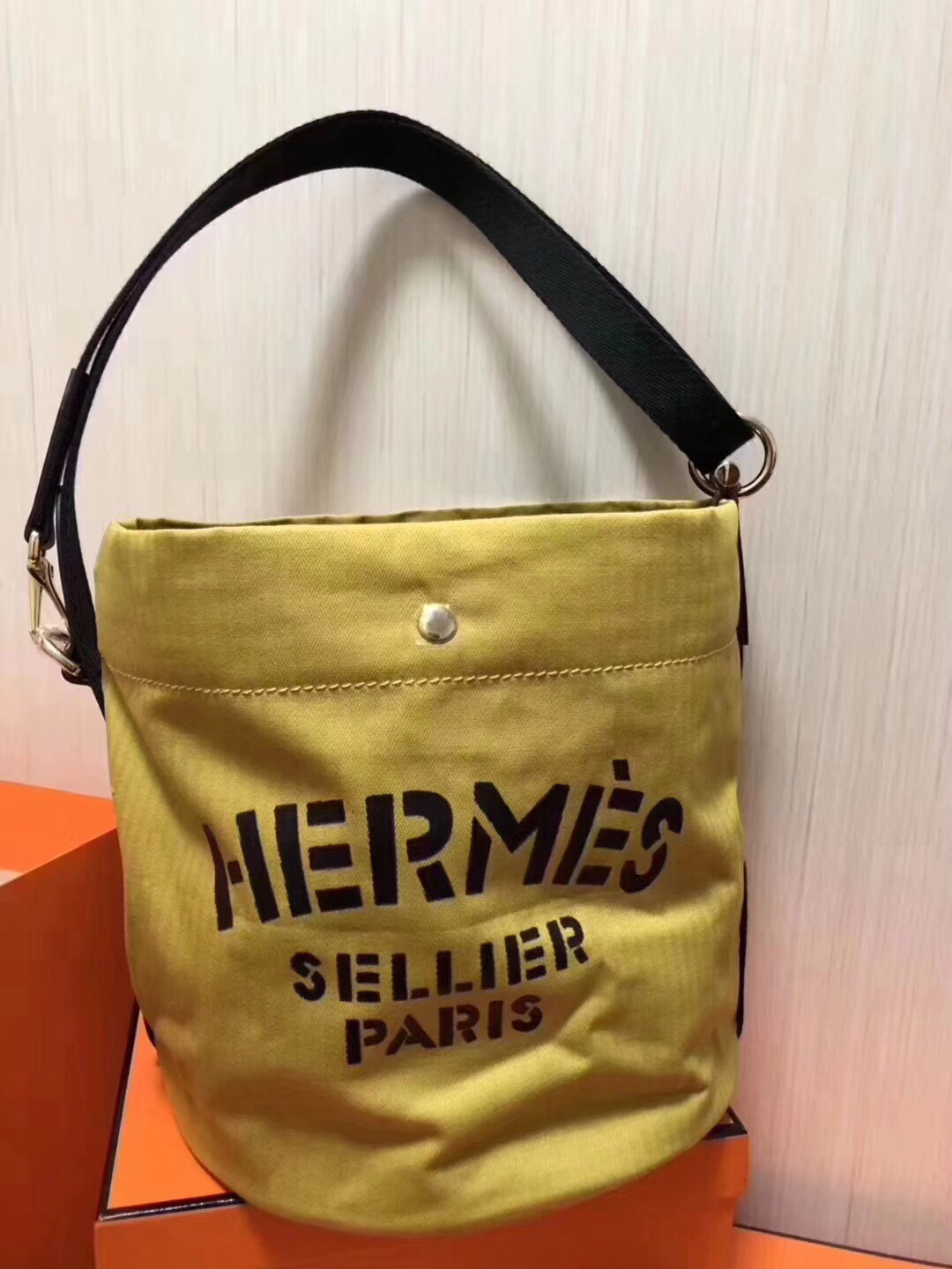 Hermes Grooming Bucket Bag In Yellow Canvas