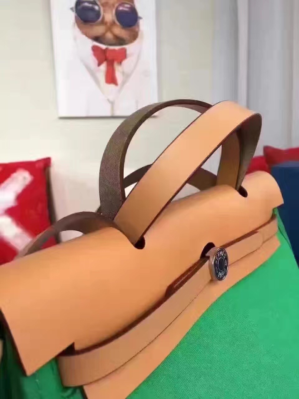 Hermes Herbag Zip PM 31cm Bag In Green Canvas