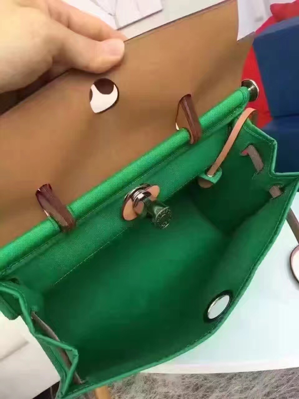 Hermes Herbag Zip PM 31cm Bag In Green Canvas