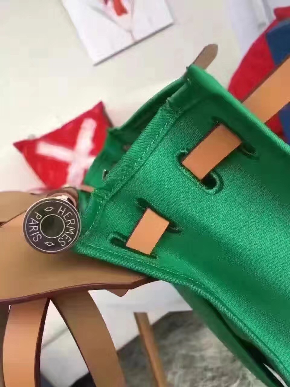 Hermes Herbag Zip PM 31cm Bag In Green Canvas