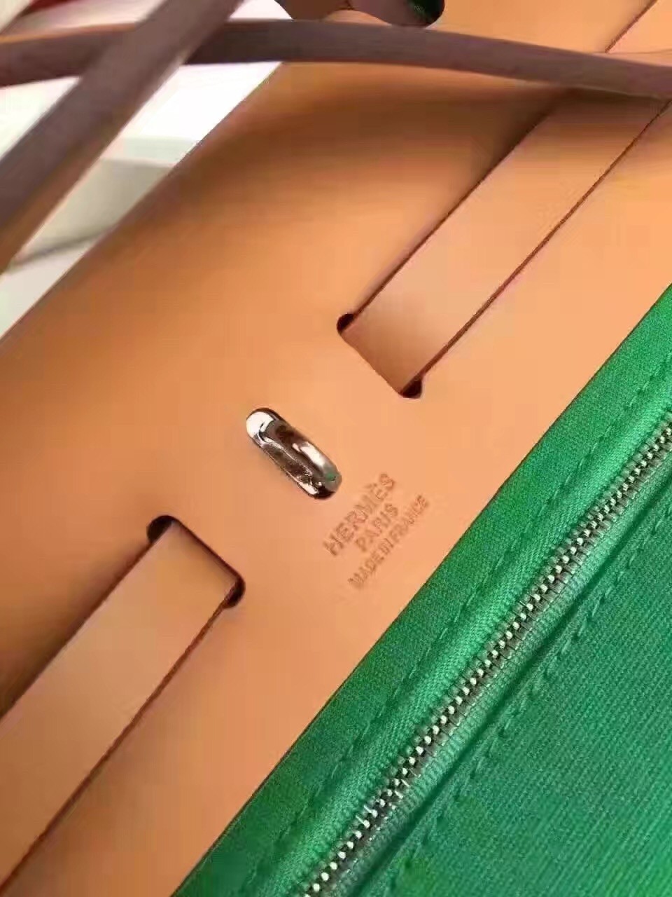 Hermes Herbag Zip PM 31cm Bag In Green Canvas