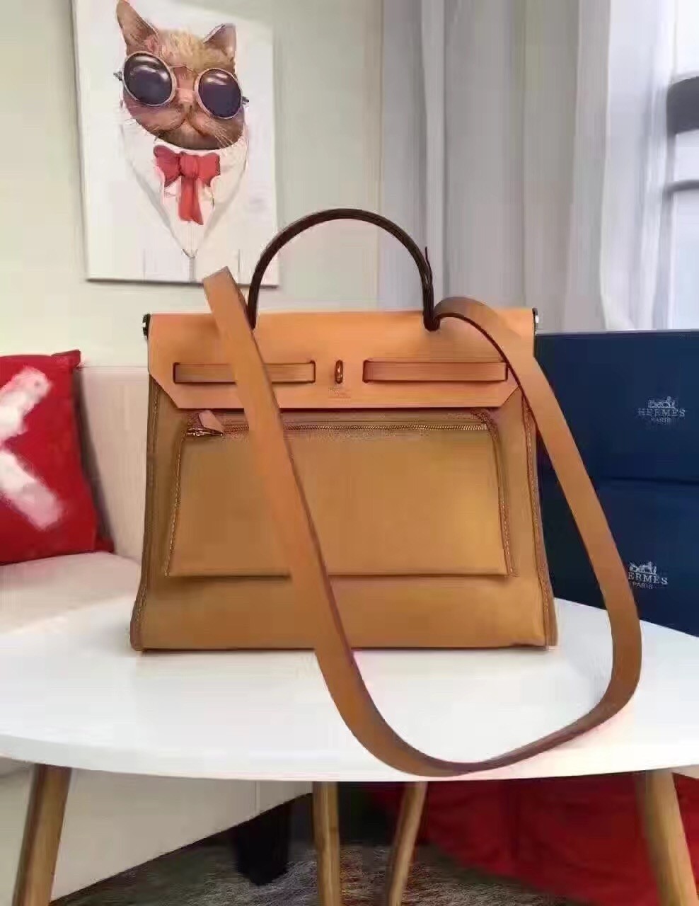 Hermes Herbag Zip PM 31cm Bag In Caramel Canvas
