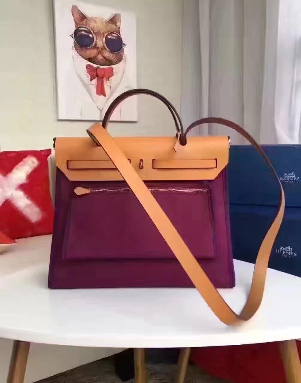 Hermes Herbag Zip PM 31cm Bag In Fuchsia Canvas