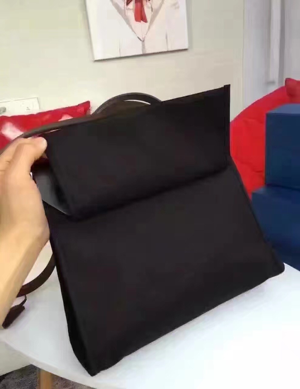 Hermes Herbag Zip PM 31cm Bag In Black Canvas