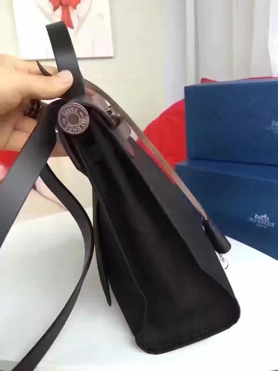 Hermes Herbag Zip PM 31cm Bag In Black Canvas