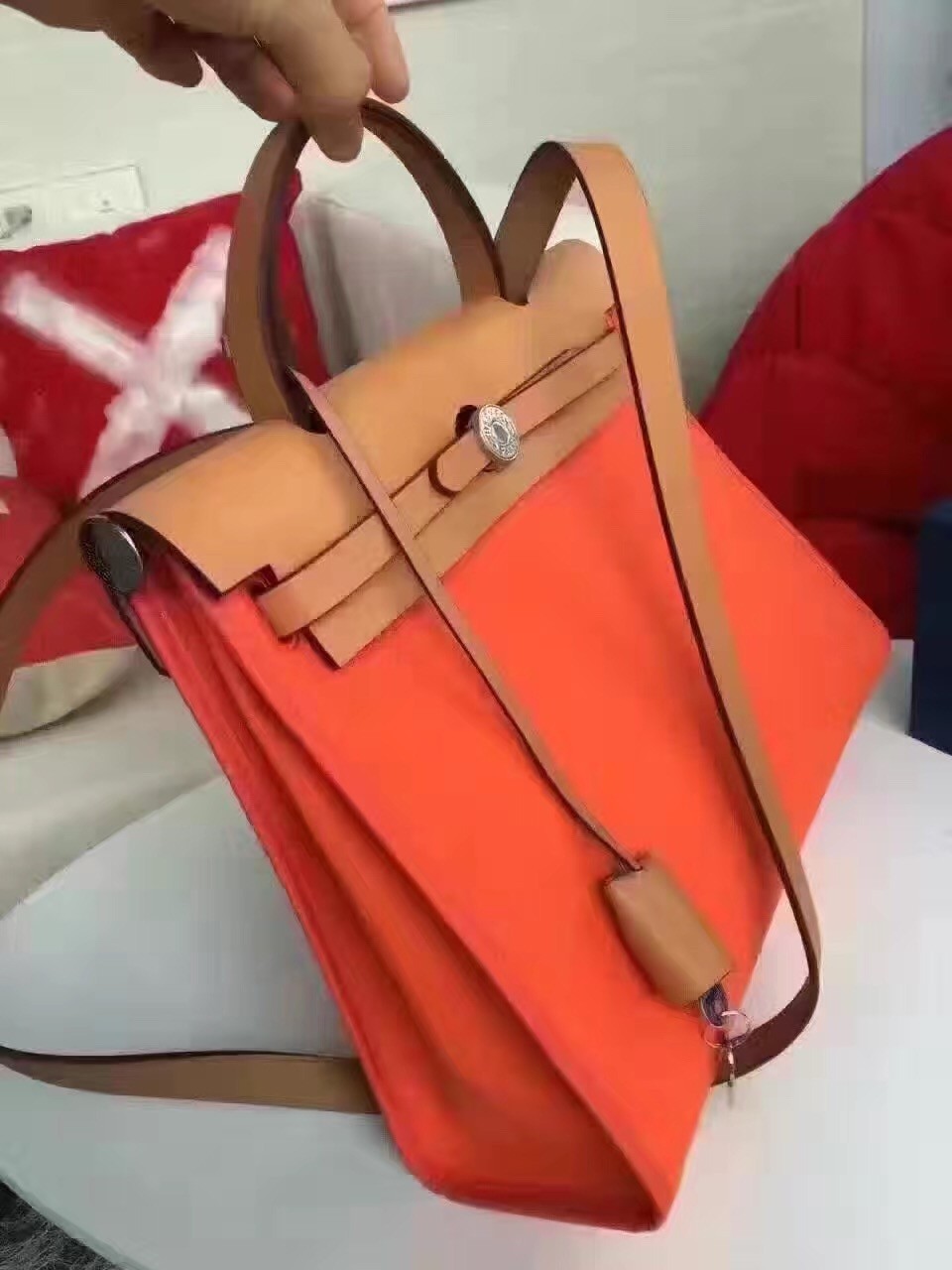 Hermes Herbag Zip PM 31cm Bag In Orange Canvas