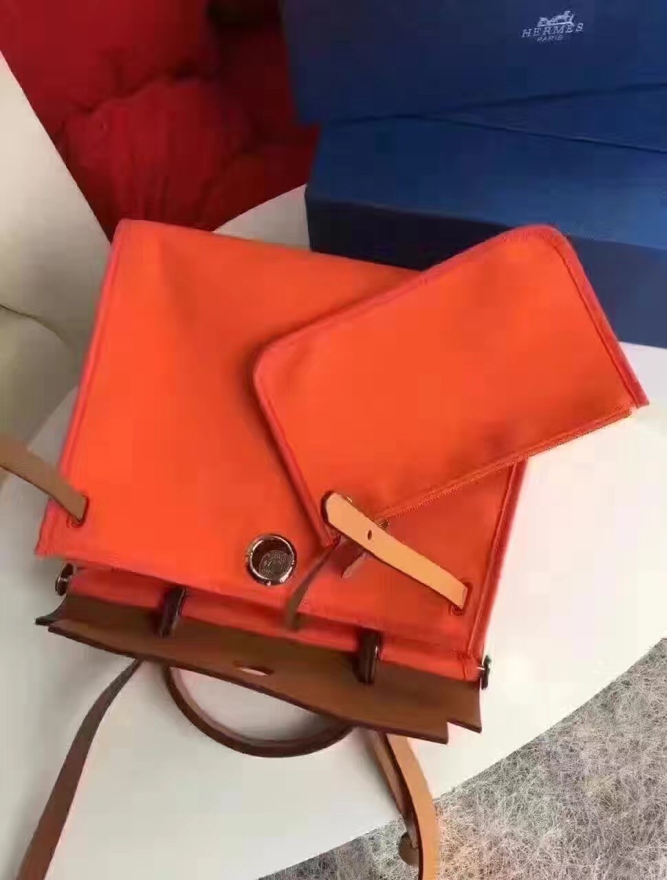 Hermes Herbag Zip PM 31cm Bag In Orange Canvas