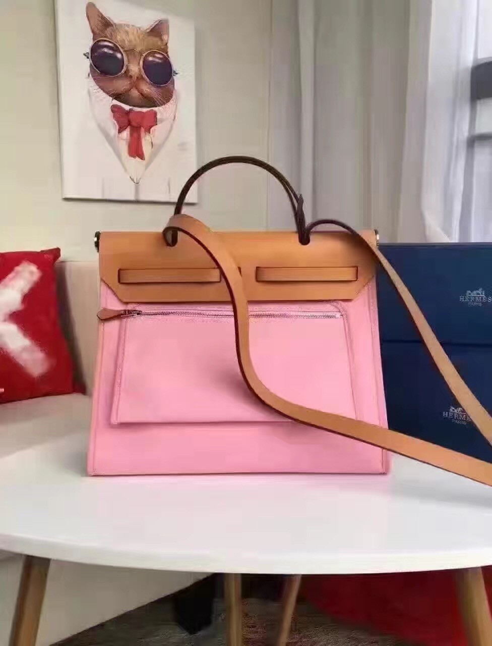 Hermes Herbag Zip PM 31cm Bag In Pink Canvas
