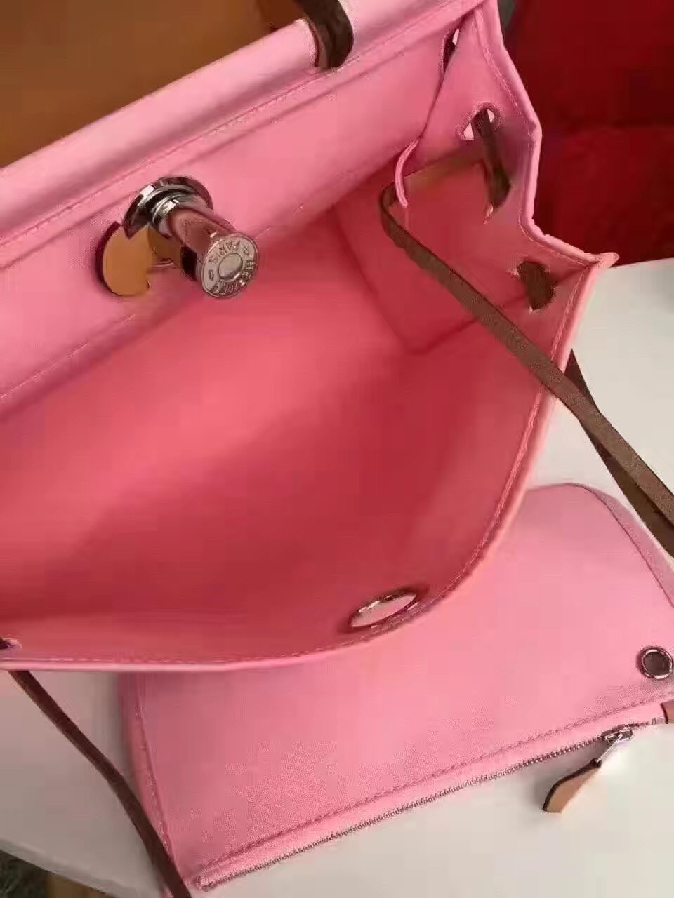 Hermes Herbag Zip PM 31cm Bag In Pink Canvas