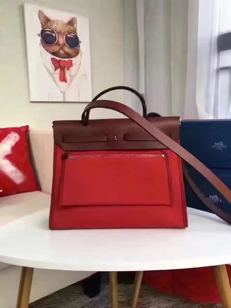 Hermes Herbag Zip PM 31cm Bag In Red Canvas