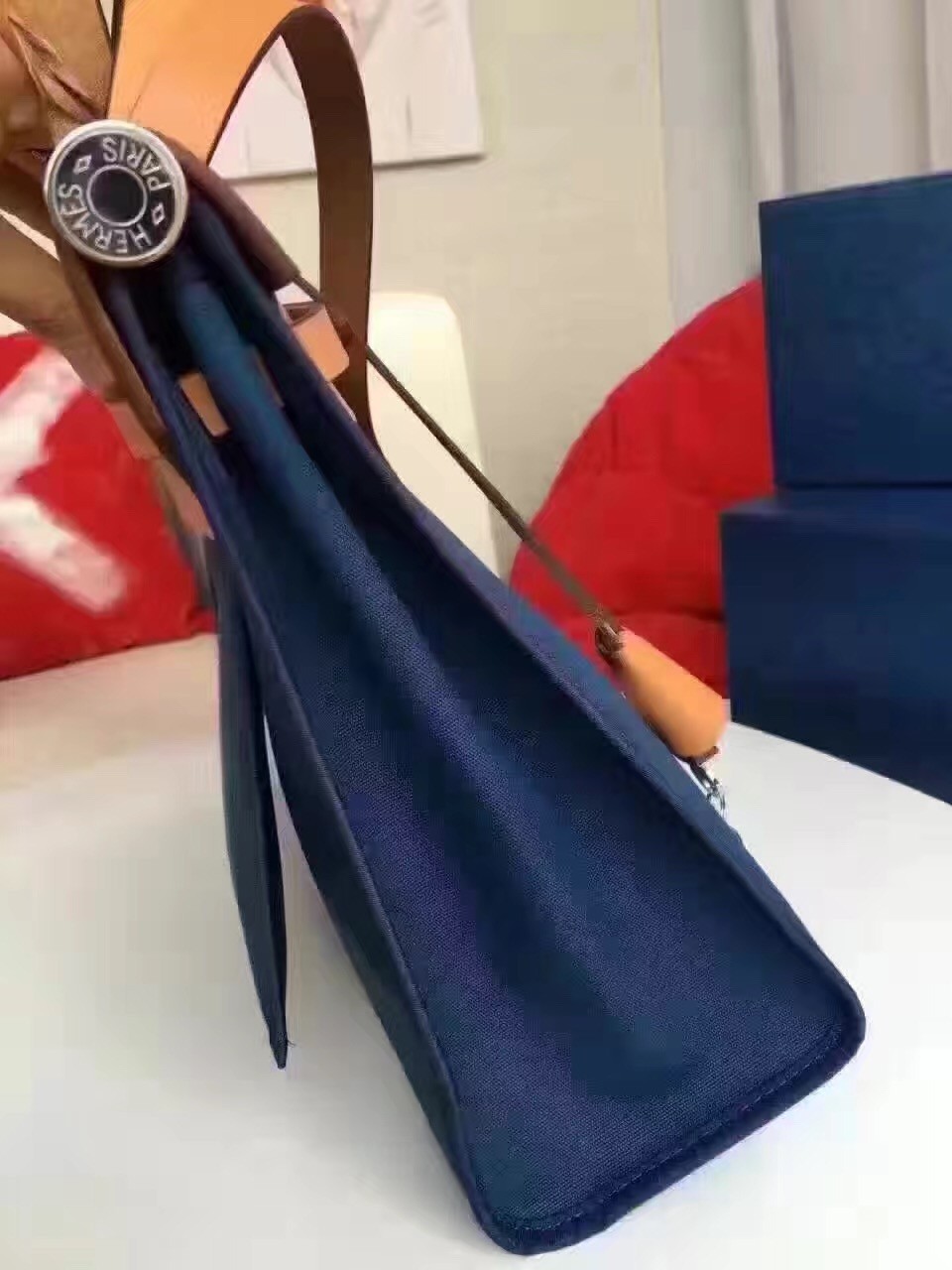 Hermes Herbag Zip PM 31cm Bag In Sapphire Canvas