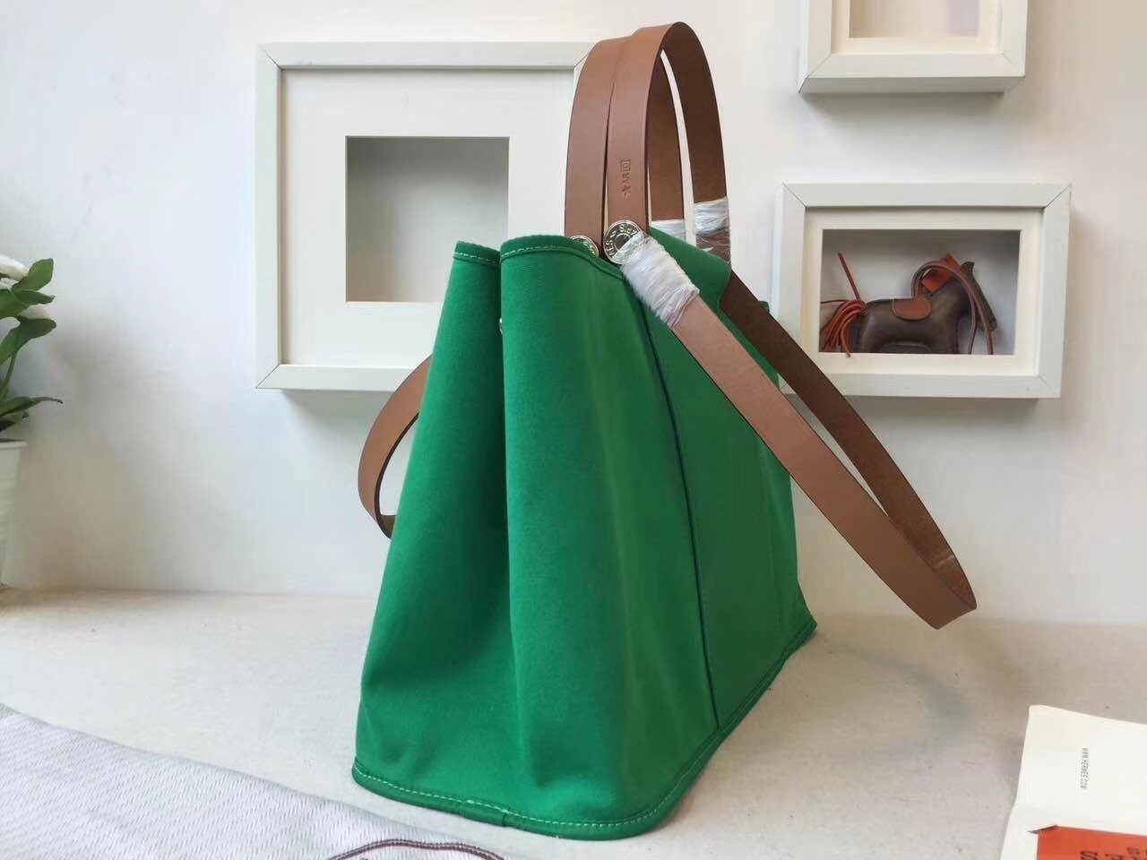 Hermes Cabag Elan Bag In Bamboo Canvas