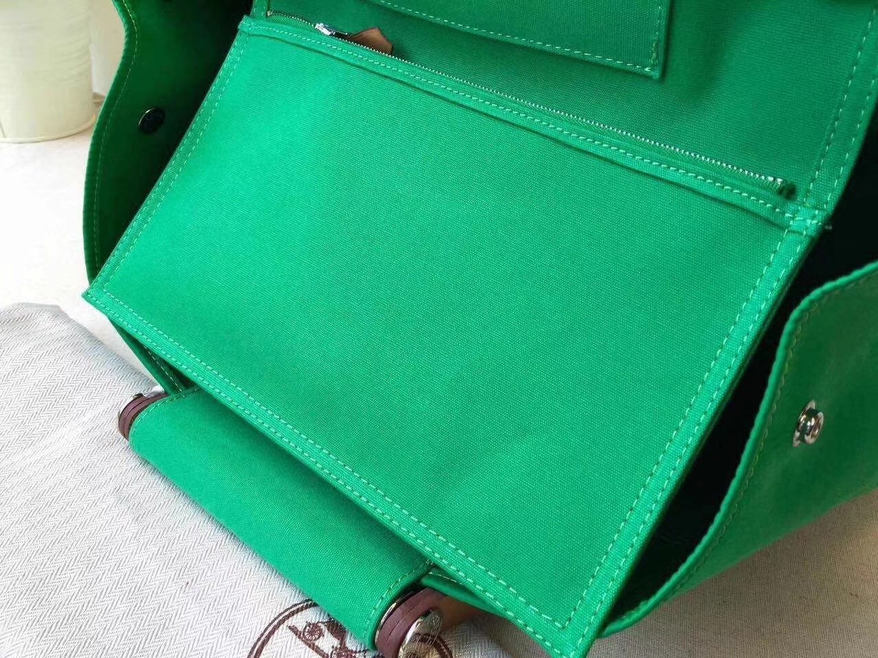 Hermes Cabag Elan Bag In Bamboo Canvas