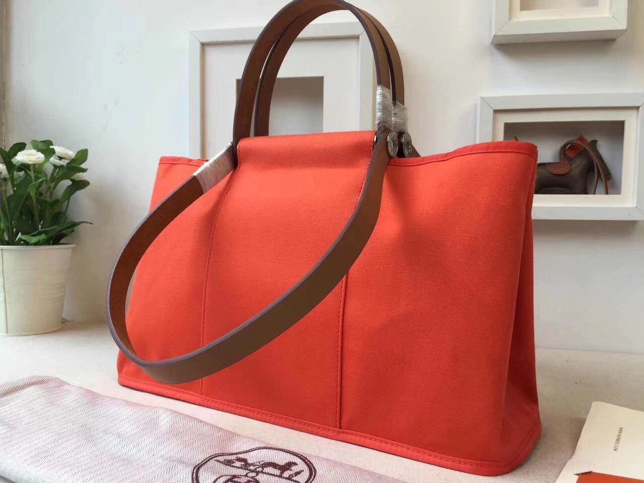 Hermes Cabag Elan Bag In Capucine Canvas