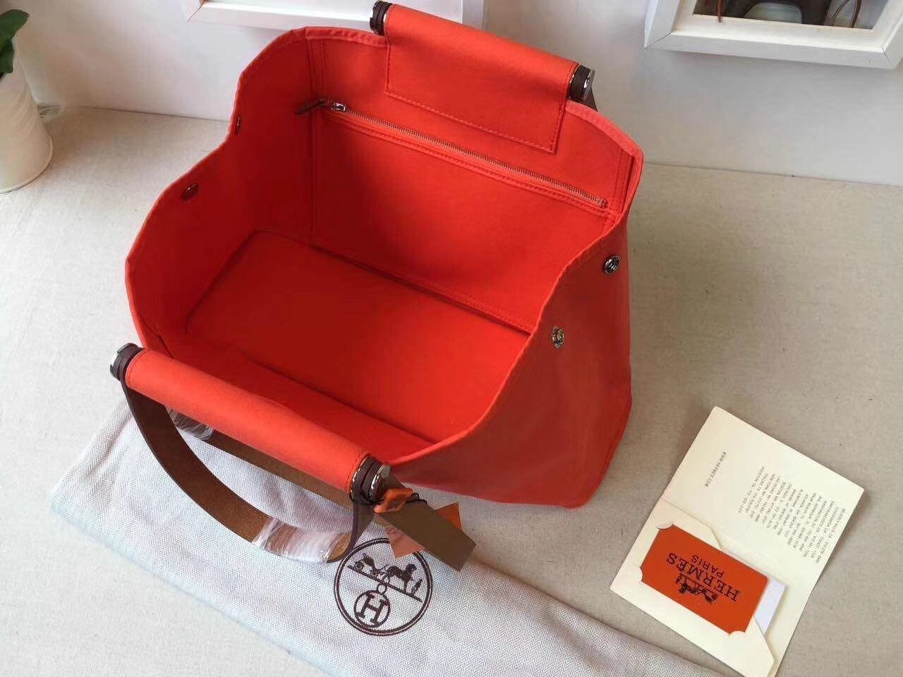 Hermes Cabag Elan Bag In Capucine Canvas