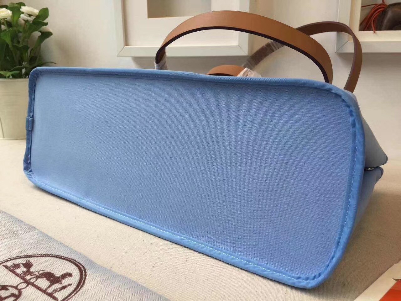 Hermes Cabag Elan Bag In Celeste Canvas
