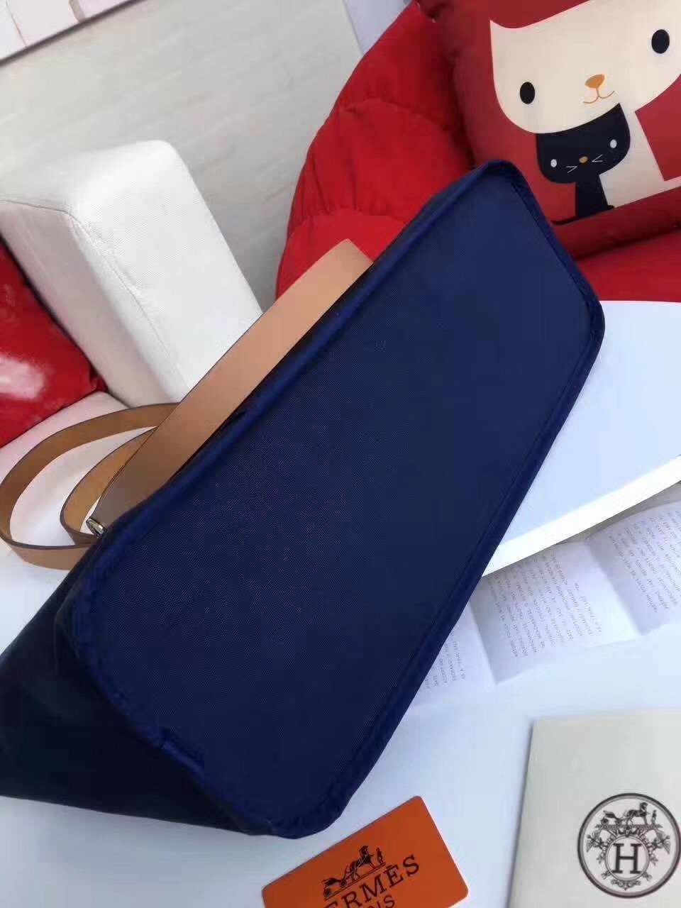 Hermes Cabag Elan Bag In Dark Blue Canvas