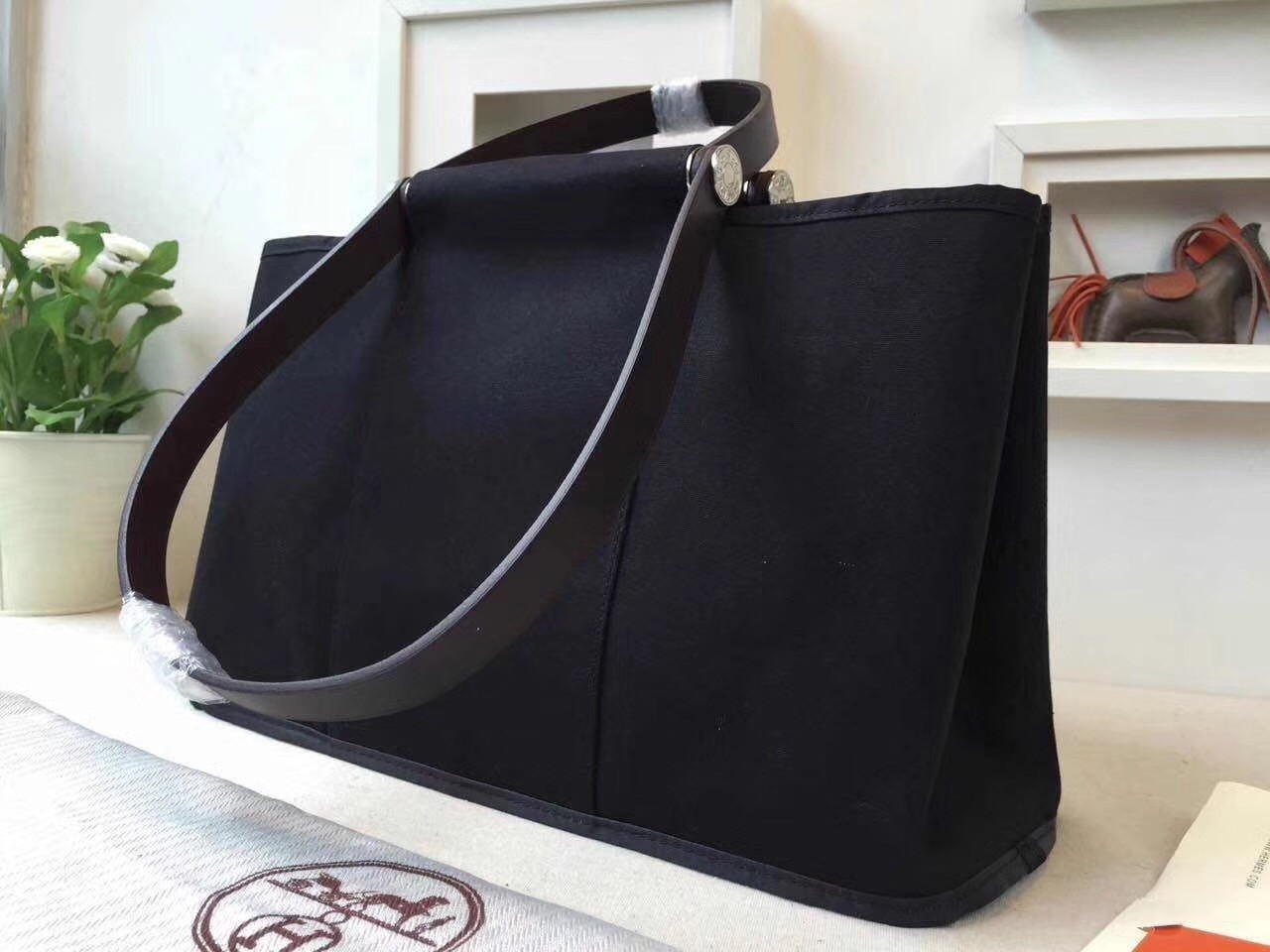 Hermes Cabag Elan Bag In Black Canvas