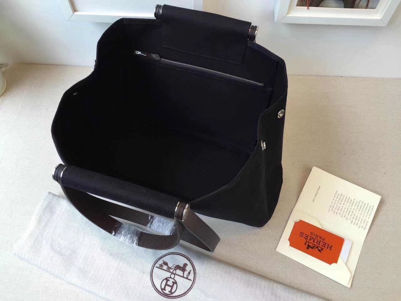 Hermes Cabag Elan Bag In Black Canvas