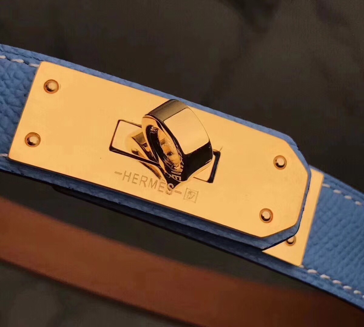 Hermes Kelly Belt In Blue Epsom Leather