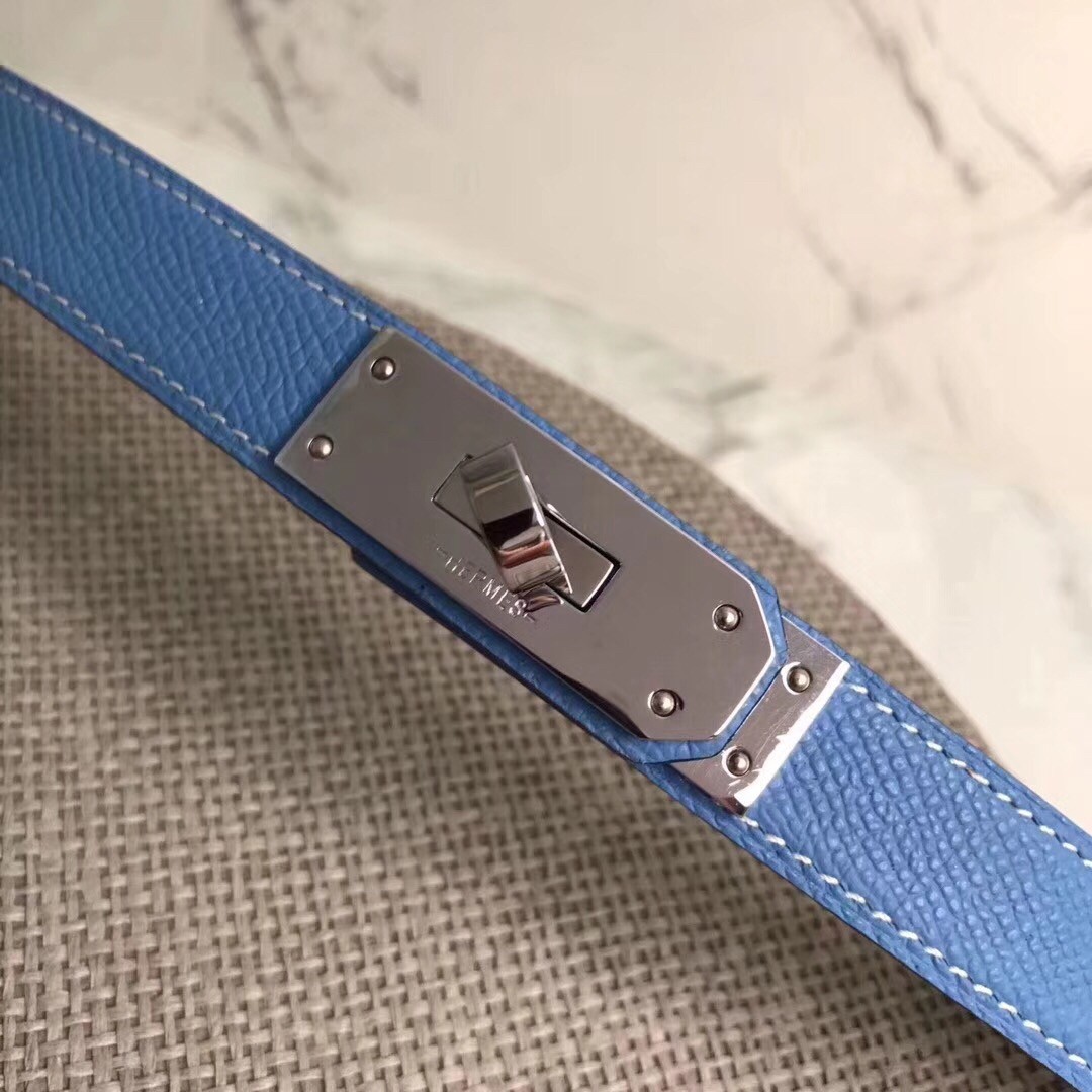 Hermes Kelly Belt In Blue Epsom Leather