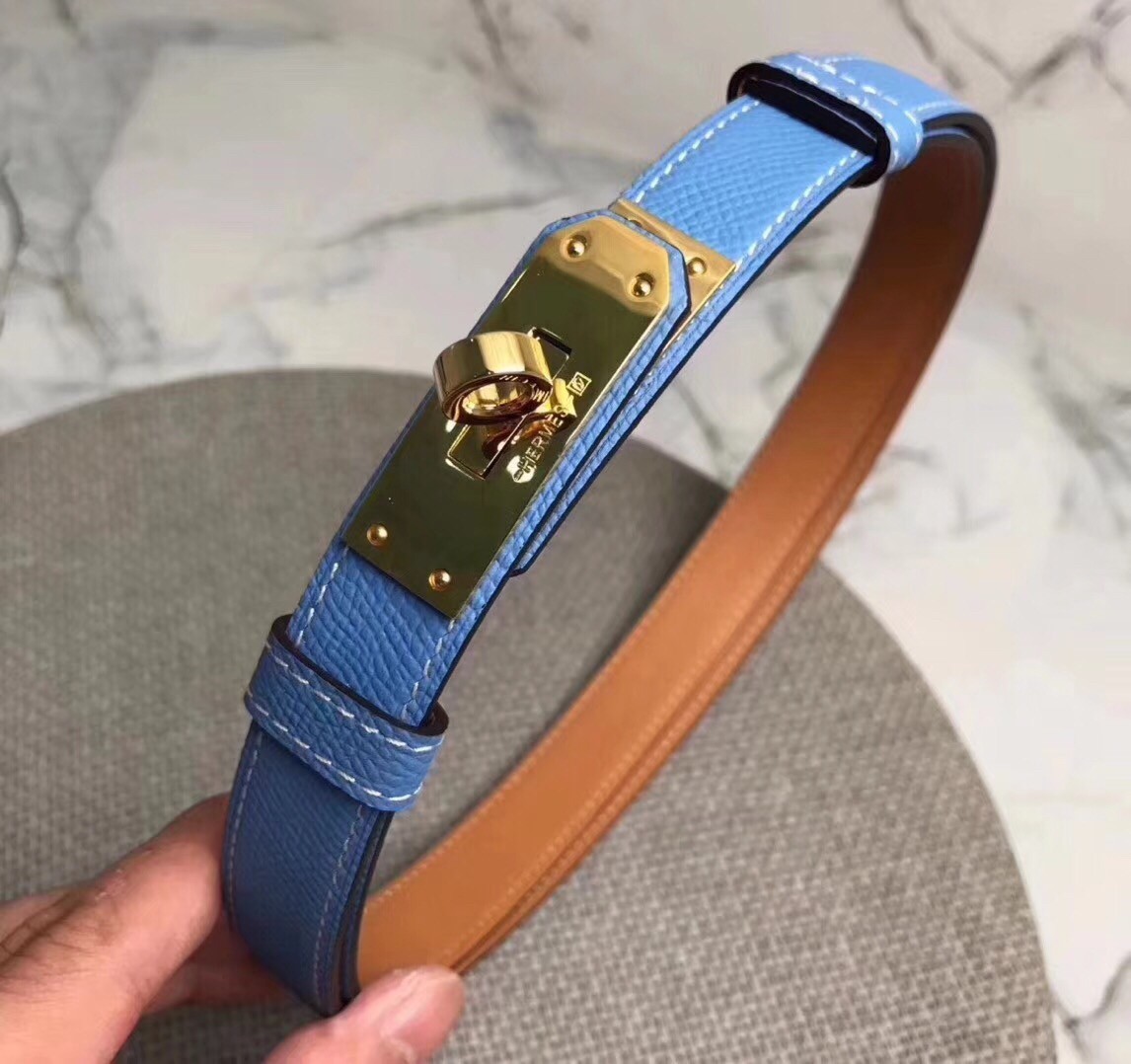 Hermes Kelly Belt In Blue Epsom Leather