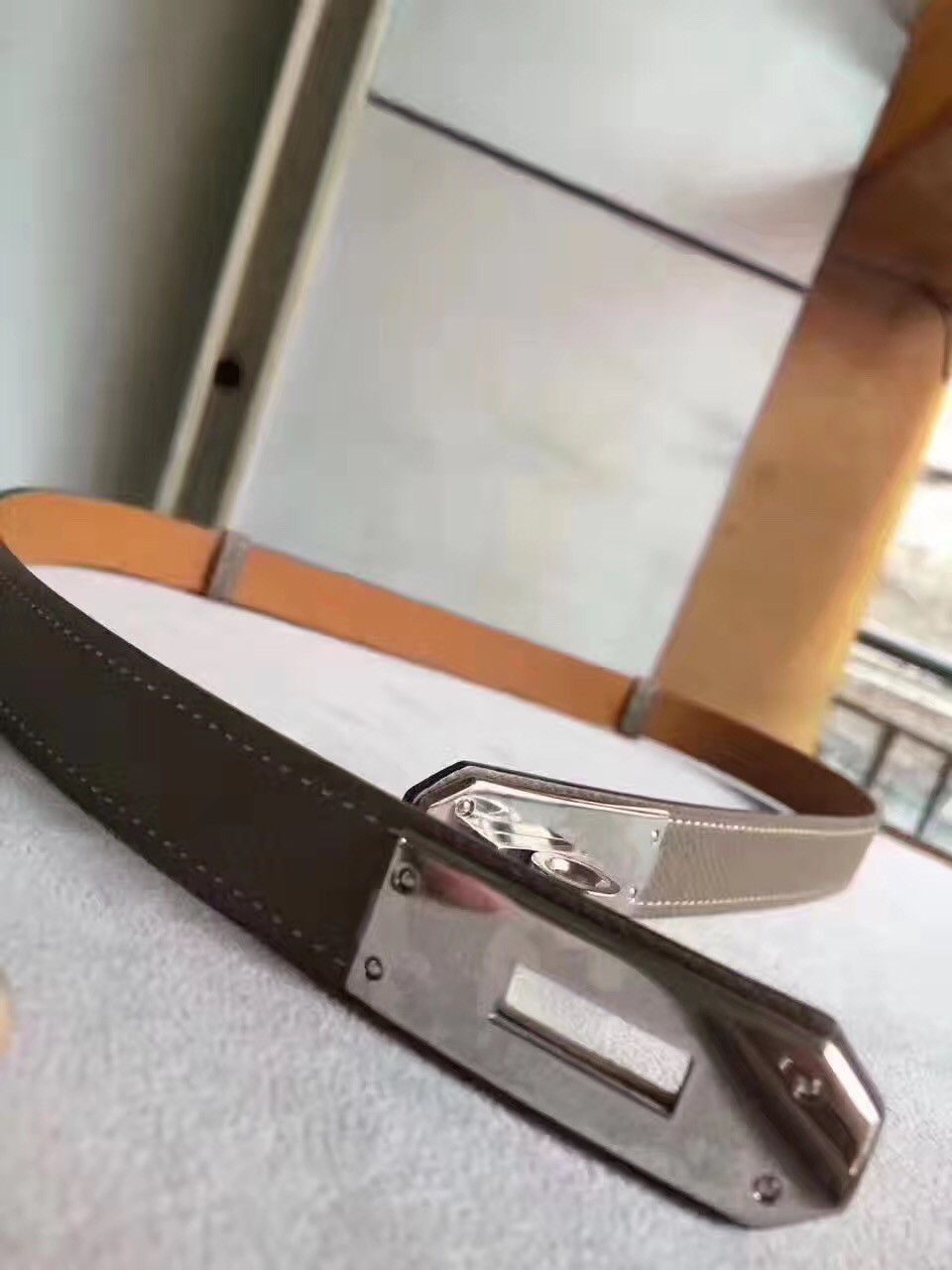 Hermes Kelly Belt In Taupe Epsom Leather