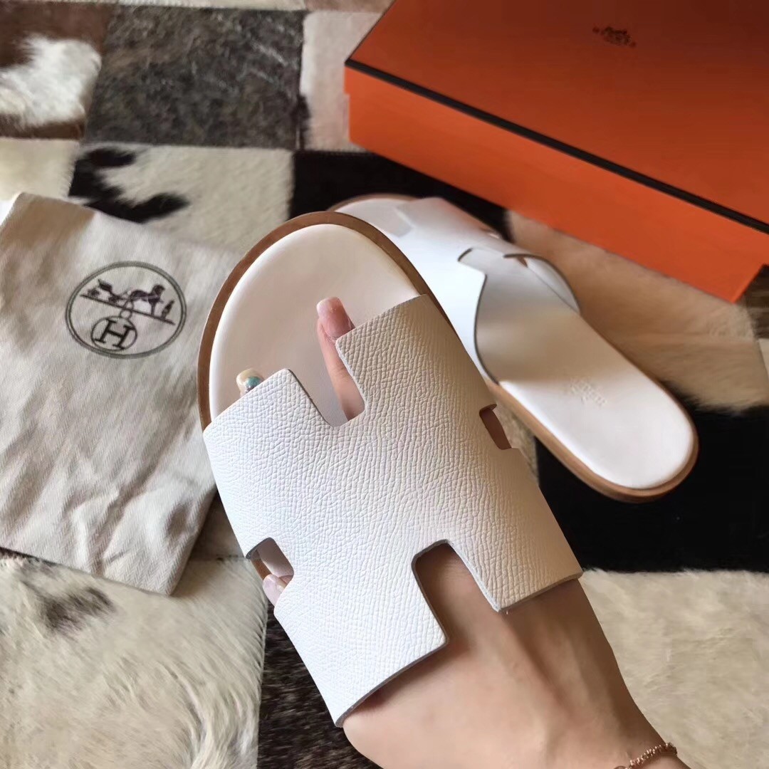 Hermes Izmir Sandals In White Epsom Leather