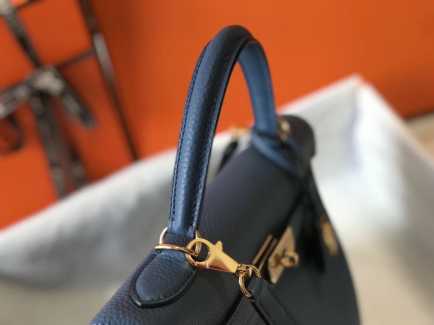 Hermes Blue AgateClemence Kelly 32cm Retourne Bag