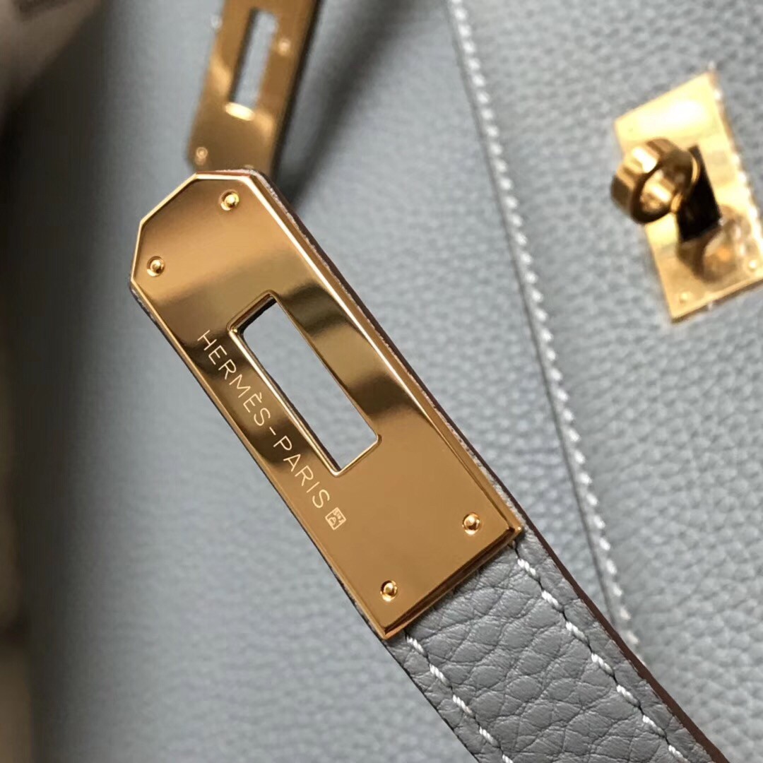Hermes Blue Lin Clemence Kelly 32cm Retourne Bag