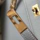 Hermes Blue Lin Clemence Kelly 32cm Retourne Bag