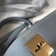 Hermes Blue Lin Clemence Kelly 32cm Retourne Bag