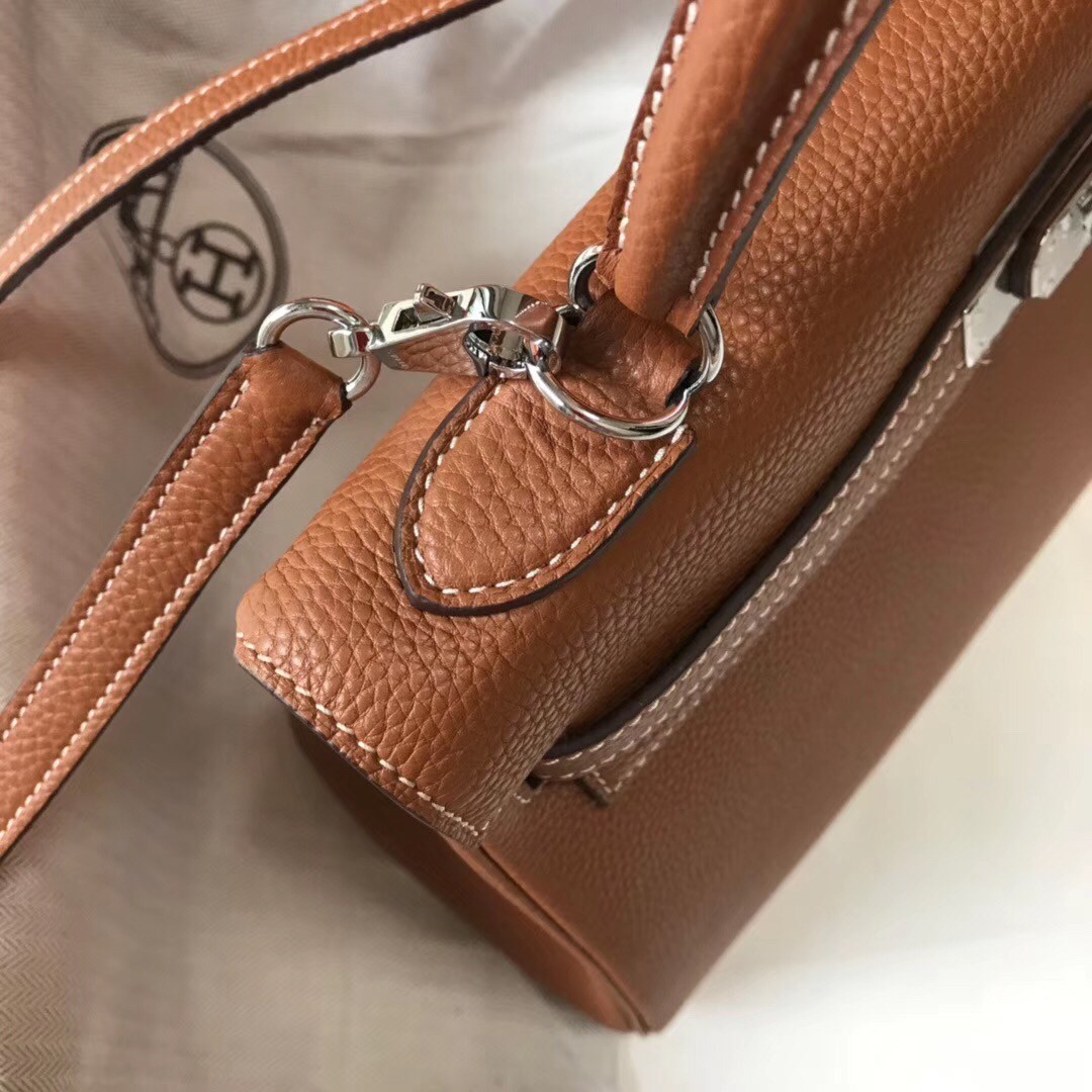 Hermes Brown Clemence Kelly 32cm Retourne Bag
