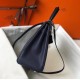Hermes Navy Blue Clemence Kelly 32cm Retourne Bag