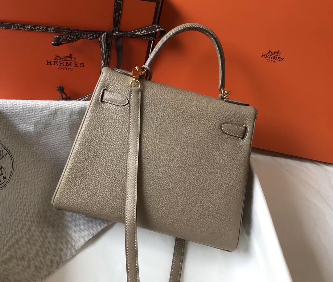 Hermes Grey Clemence Kelly 32cm Retourne Bag