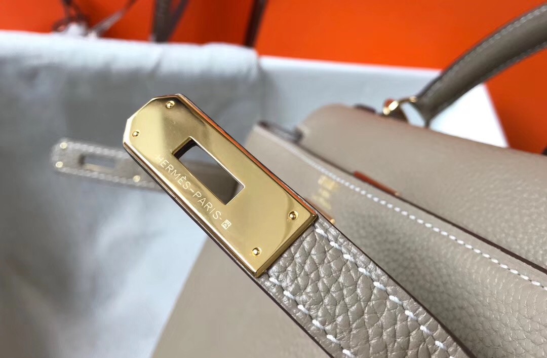 Hermes Grey Clemence Kelly 32cm Retourne Bag