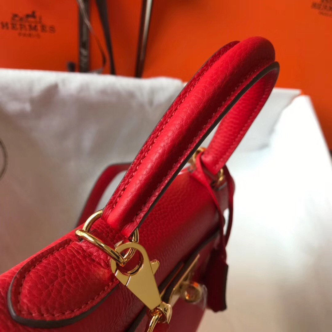 Hermes Red Clemence Kelly 32cm Retourne Bag