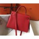 Hermes Red Clemence Kelly 32cm Retourne Bag
