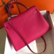 Hermes Rose Red Clemence Kelly 32cm Retourne Bag