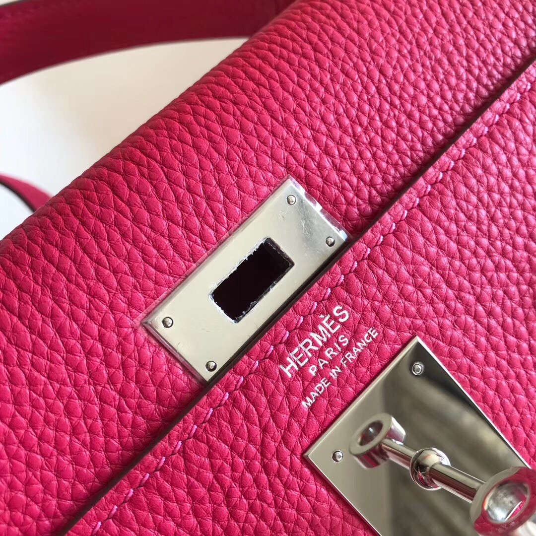 Hermes Rose Red Clemence Kelly 32cm Retourne Bag