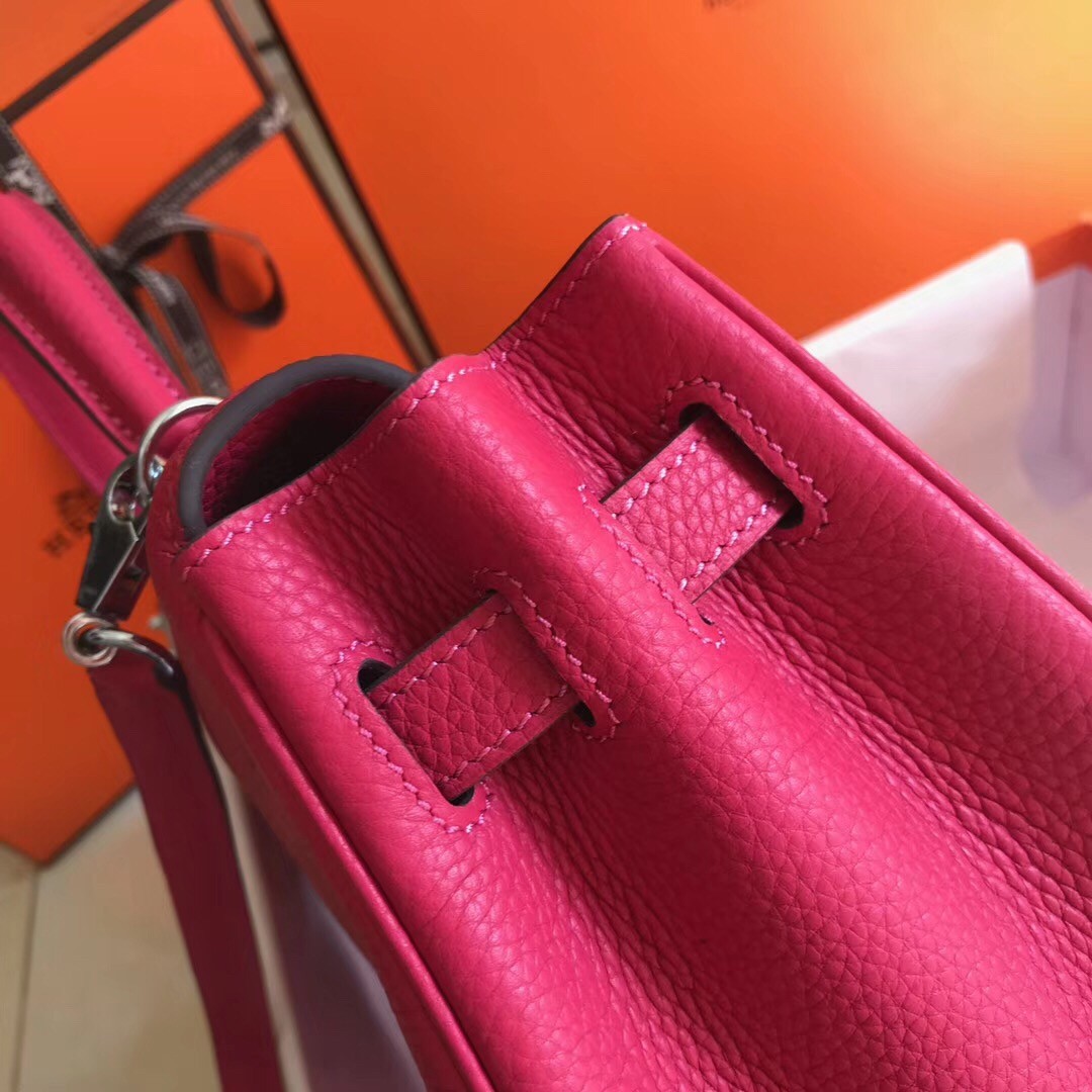 Hermes Rose Red Clemence Kelly 32cm Retourne Bag