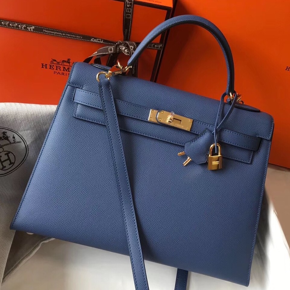 Hermes Bleu Saphir Epsom Kelly 32cm Sellier Handmade Bag