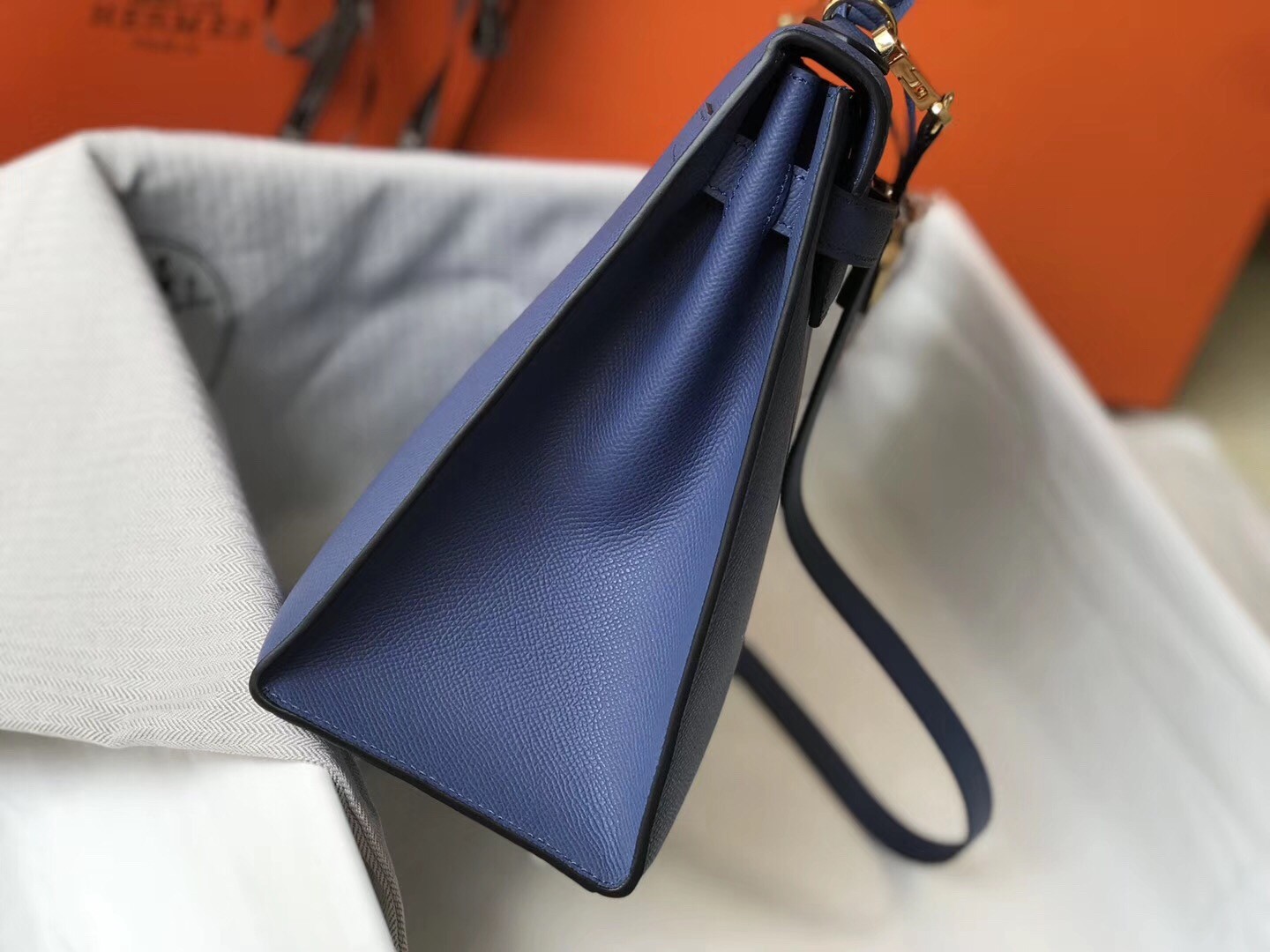 Hermes Bleu Saphir Epsom Kelly 32cm Sellier Handmade Bag