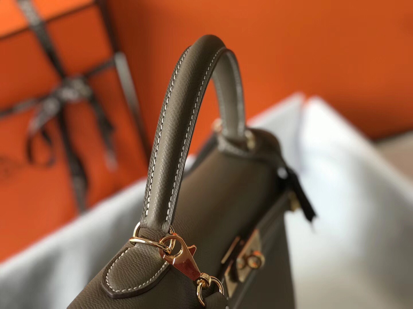 Hermes Taupe Epsom Kelly 32cm Sellier Bag