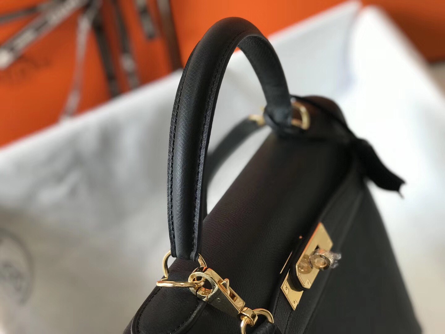 Hermes Black Epsom Kelly 32cm Sellier Bag