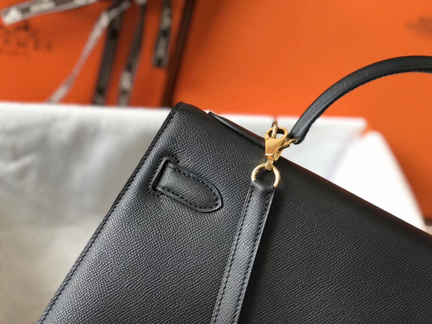 Hermes Black Epsom Kelly 32cm Sellier Bag
