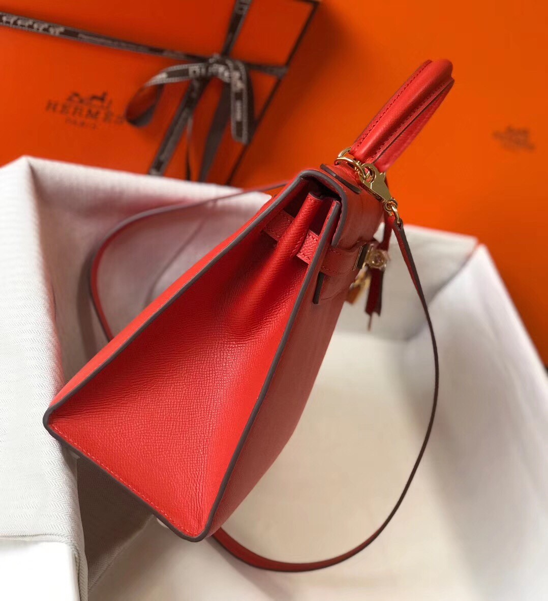 Hermes Red Epsom Kelly 32cm Sellier Bag
