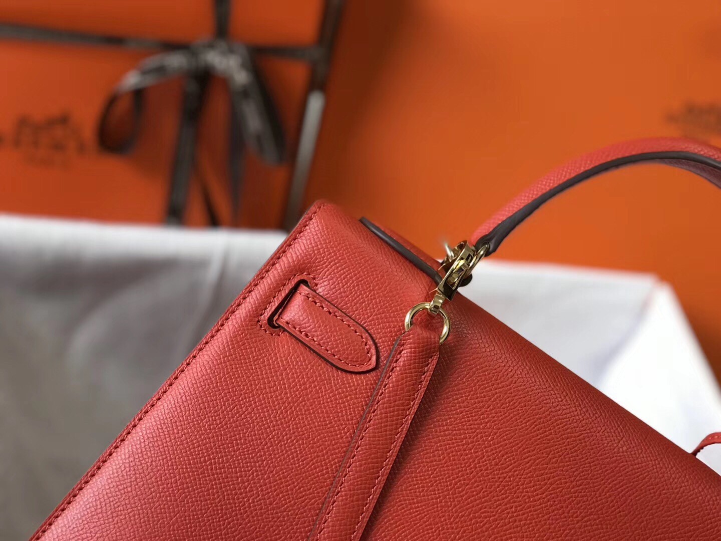 Hermes Red Epsom Kelly 32cm Sellier Bag